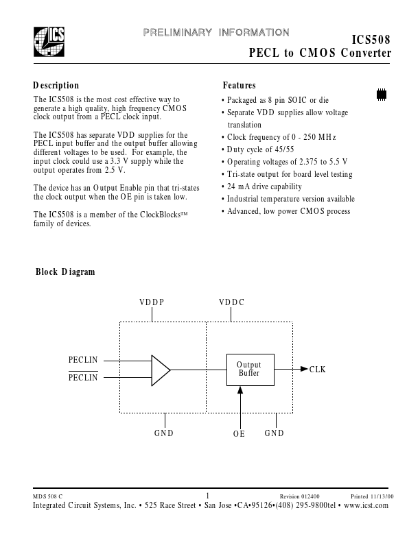 ICS508 Integrated Circuit Systems