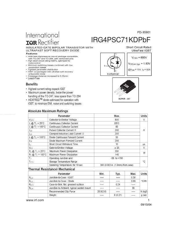 <?=IRG4PSC71KDPBF?> डेटा पत्रक पीडीएफ