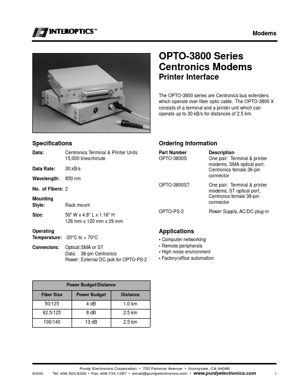 <?=OPTO-3800?> डेटा पत्रक पीडीएफ