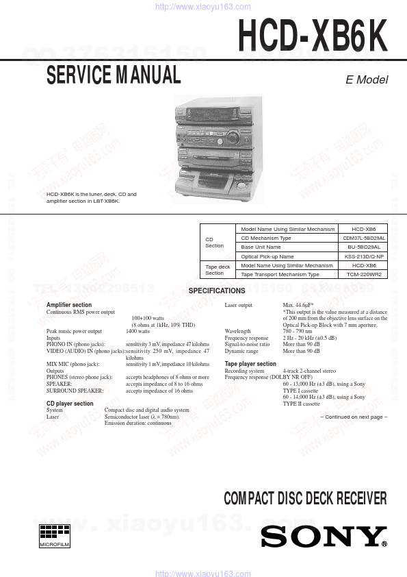 HCD-XB6K Datasheet, SERVICE MANUAL.