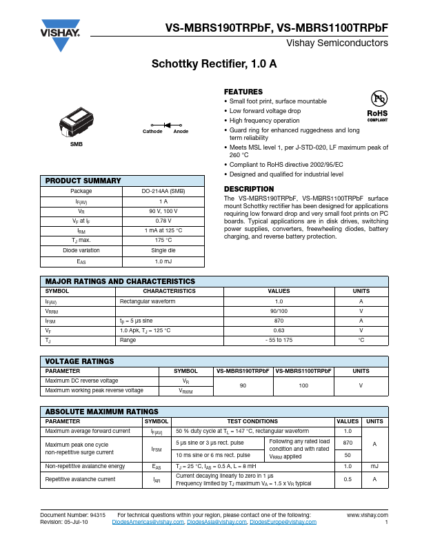 VS-MBRS190TRPbF