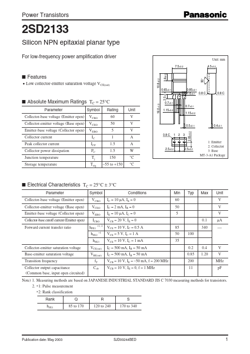 2SD2133 Panasonic Semiconductor