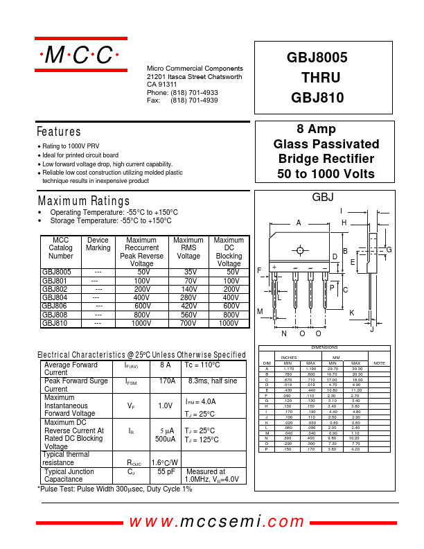 GBJ810 Micro Commercial Components