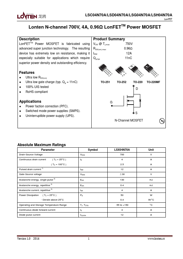 LSD04N70A LONTEN