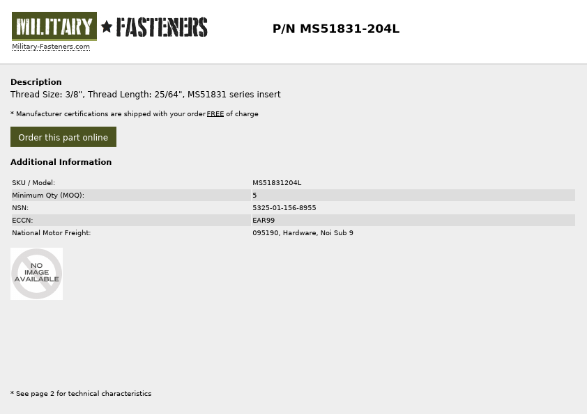 MS51831-204L Military-Fasteners