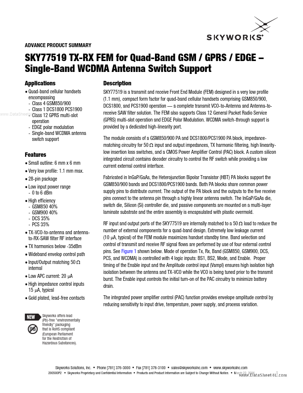 SKY77519 Skyworks Solutions
