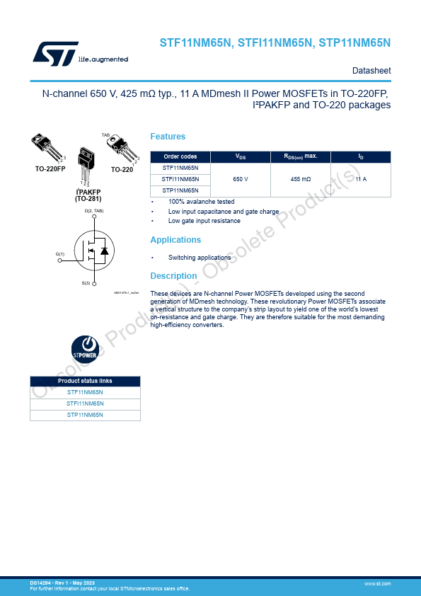 <?=STP11NM65N?> डेटा पत्रक पीडीएफ