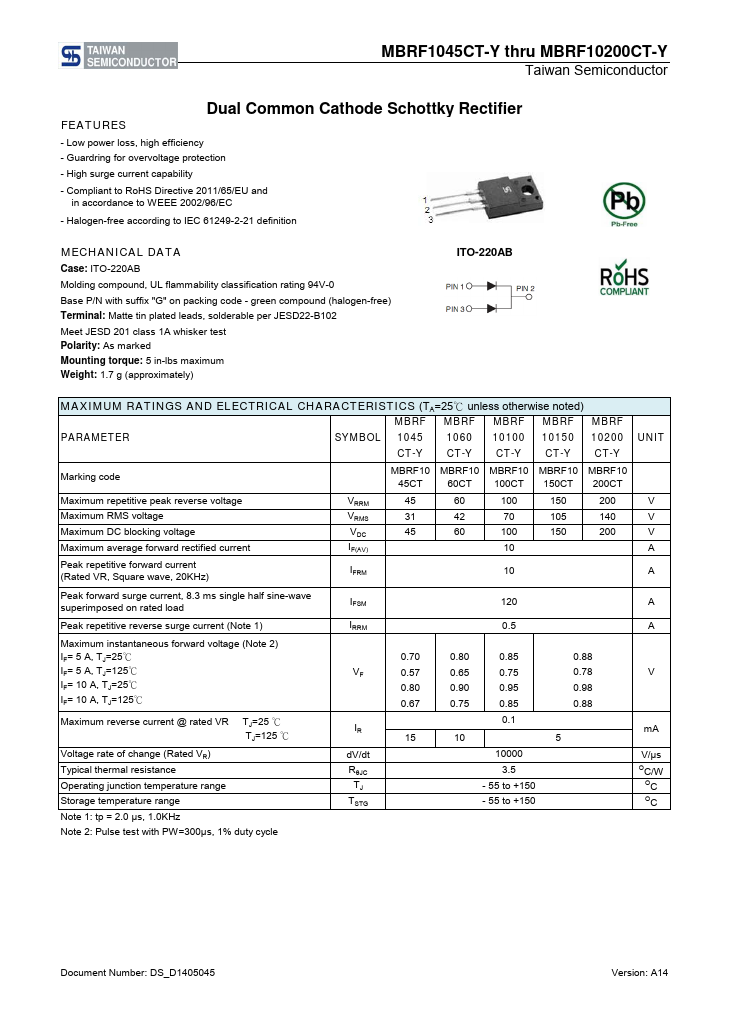 MBRF10100CT-Y Taiwan Semiconductor