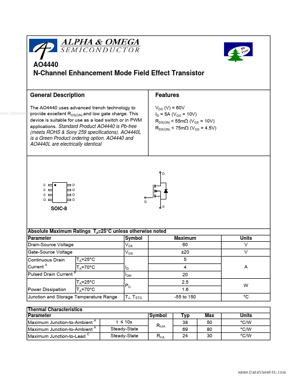 <?=AO4440?> डेटा पत्रक पीडीएफ