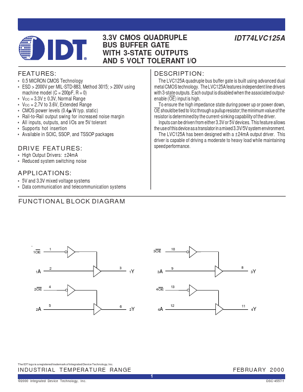 <?=IDT74LVC125A?> डेटा पत्रक पीडीएफ