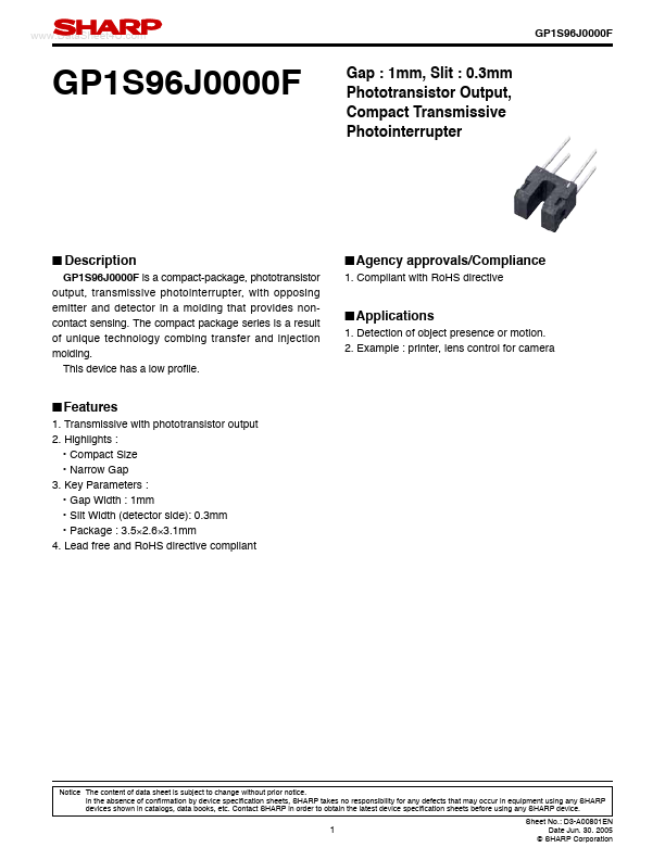 GP1S96J0000F Sharp Electrionic