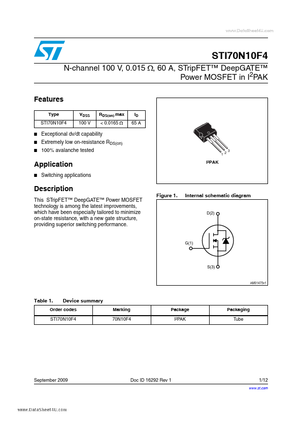 <?=STI70N10F4?> डेटा पत्रक पीडीएफ