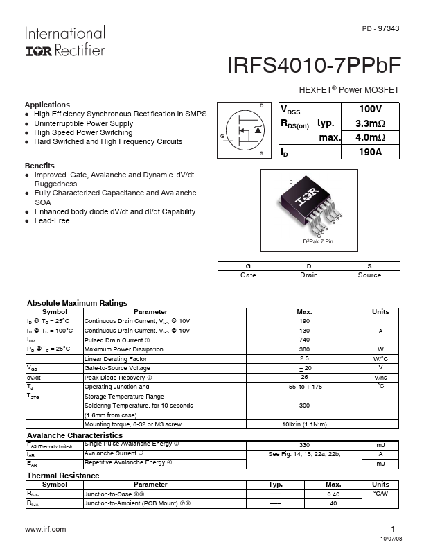 IRFS4010-7PPbF International Rectifier