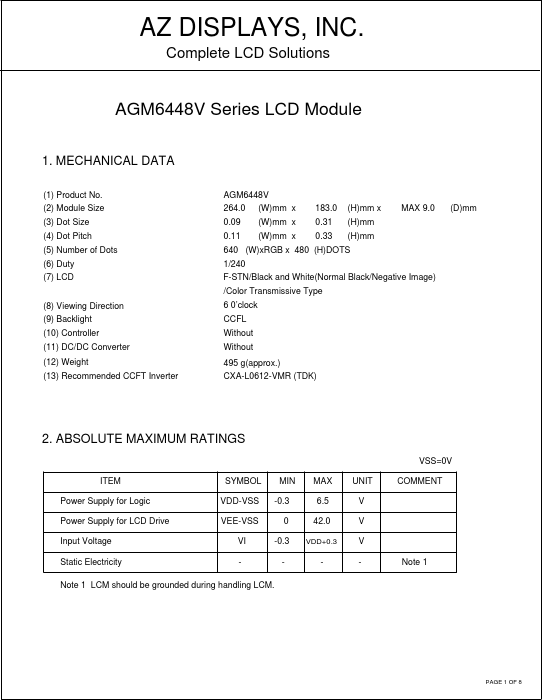 AGM6448V AZ Displays