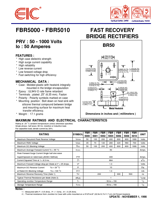 FBR5008 EIC discrete Semiconductors