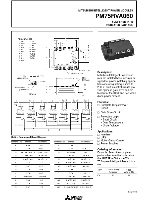 PM75RVA060 Mitsubishi Electric Semiconductor