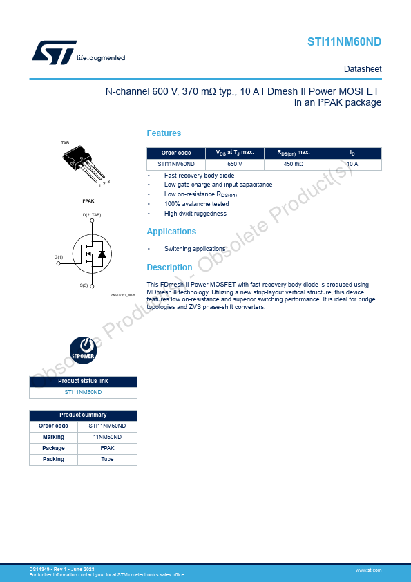 <?=STI11NM60ND?> डेटा पत्रक पीडीएफ