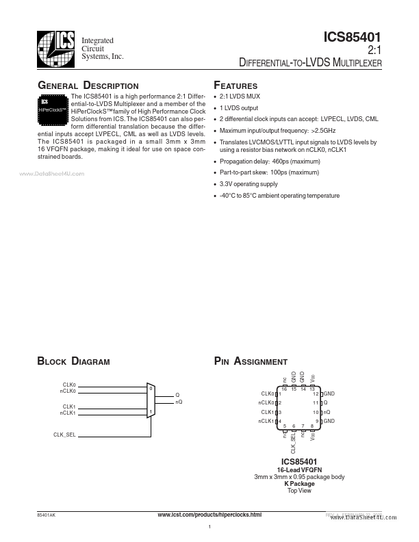 ICS85401 Integrated Circuit Systems