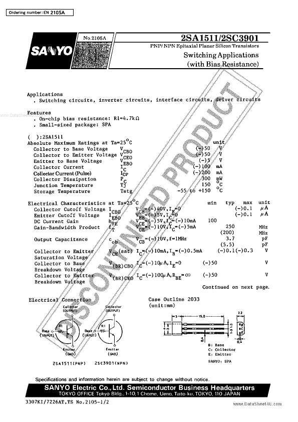 2SA1511 Sanyo Semicon Device