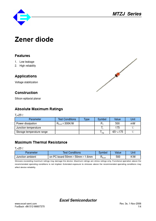 MTZJ11 Excel Semiconductor