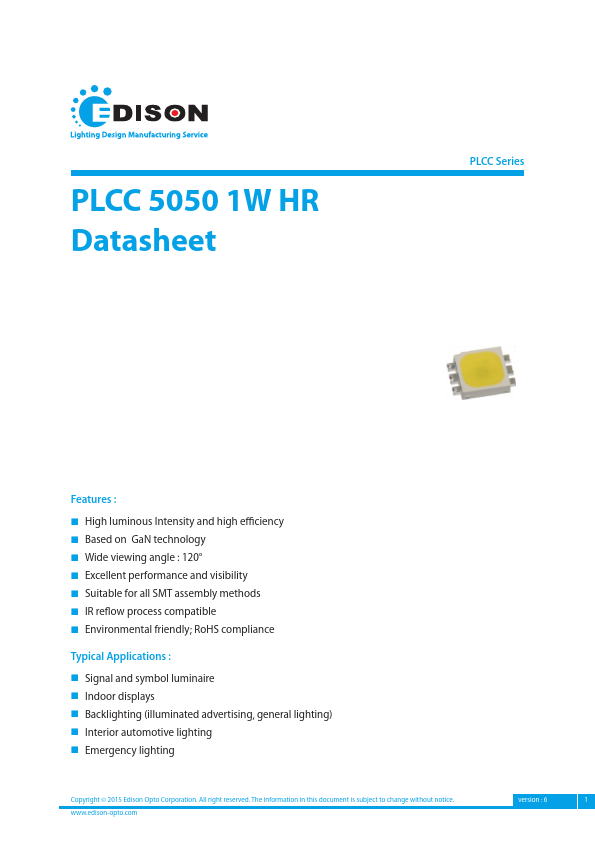 <?=PLCC5050-1W-HR?> डेटा पत्रक पीडीएफ