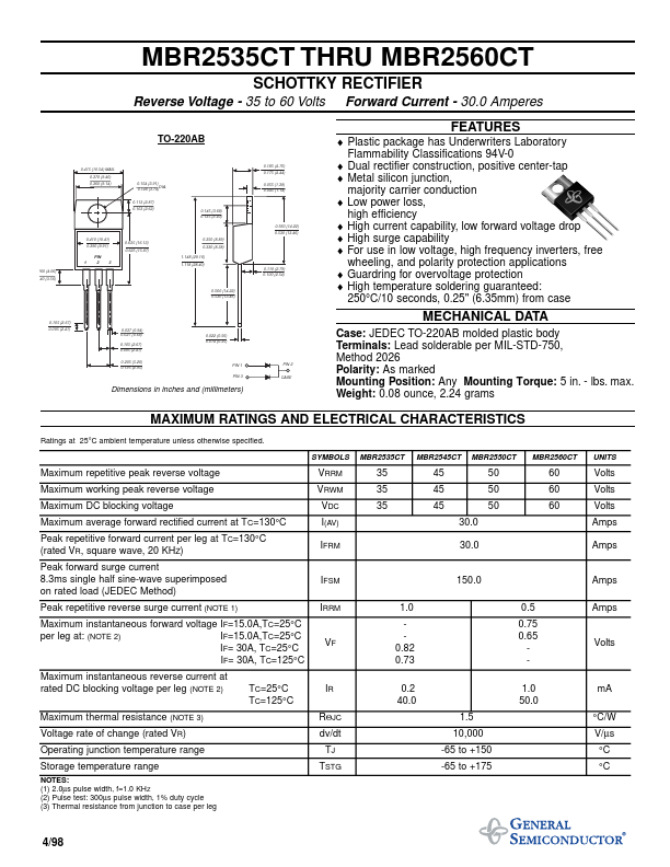 MBR2560CT General Semiconductor