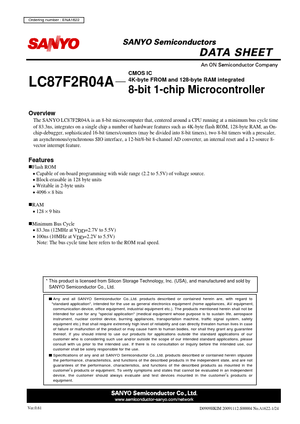 LC87F2R04A Sanyo Semicon Device