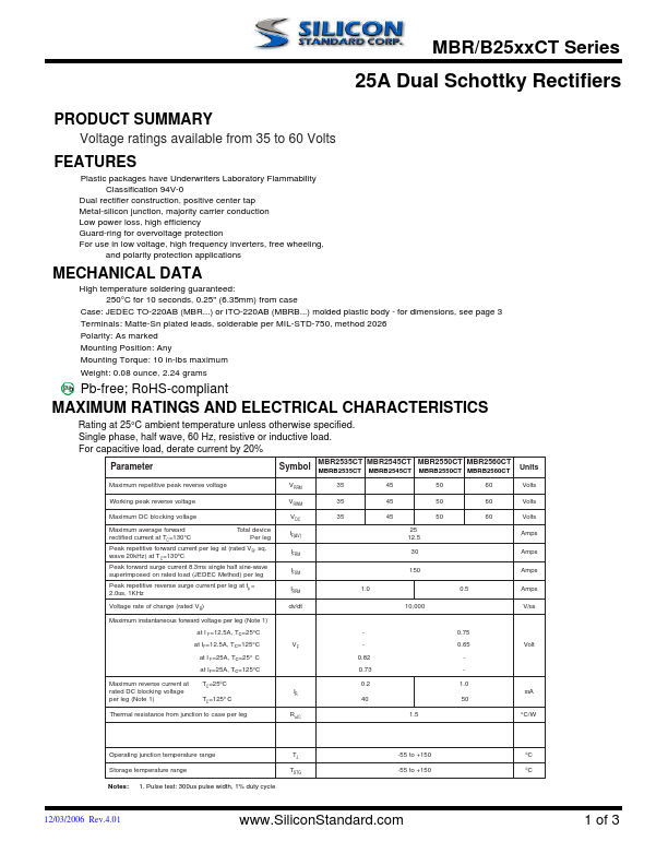 MBRB2560CT Silicon Standard