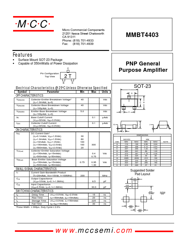 MMBT4403 Micro Commercial Components