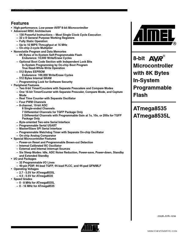 <?=ATMEGA8535?> डेटा पत्रक पीडीएफ