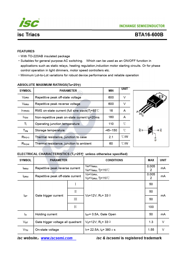 BTA16-600B Inchange Semiconductor