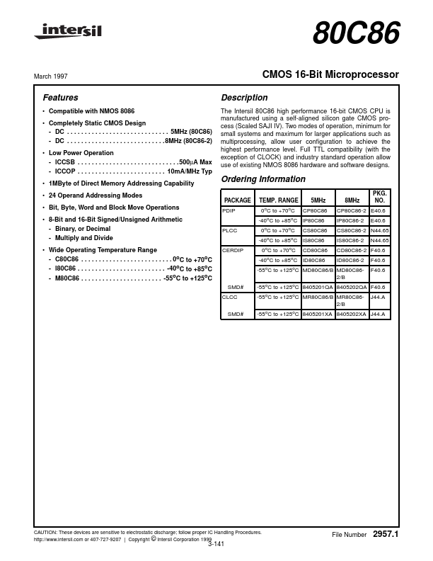 CP80C86-2 Intersil Corporation