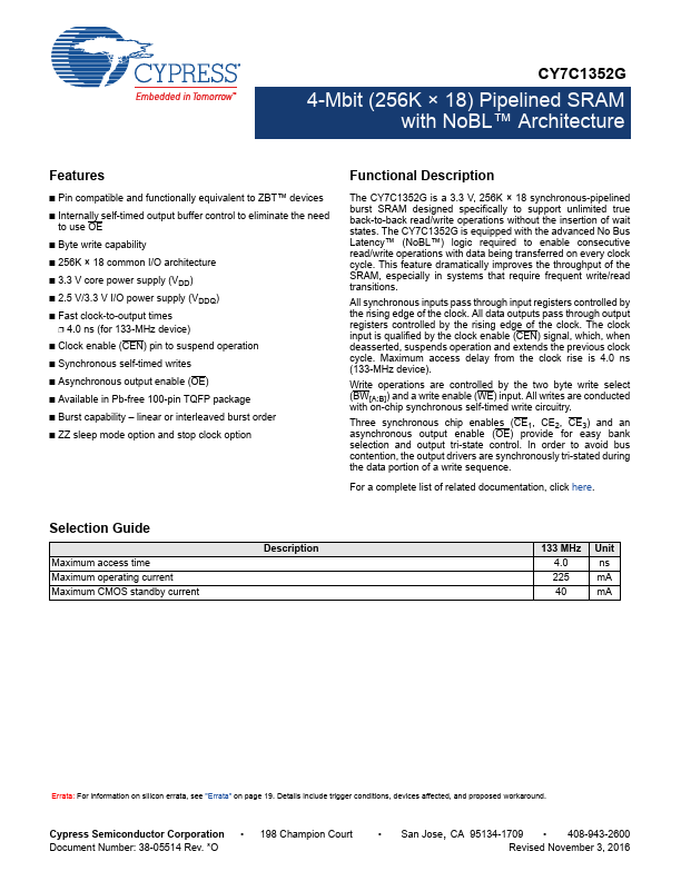 CY7C1352G Cypress Semiconductor