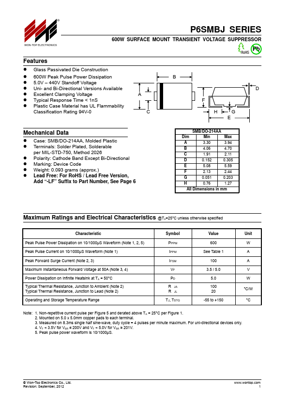 P6SMBJ13CA WON-TOP ELECTRONICS