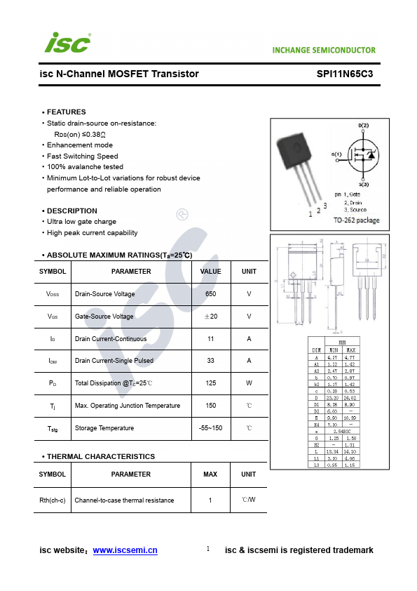 SPI11N65C3 INCHANGE