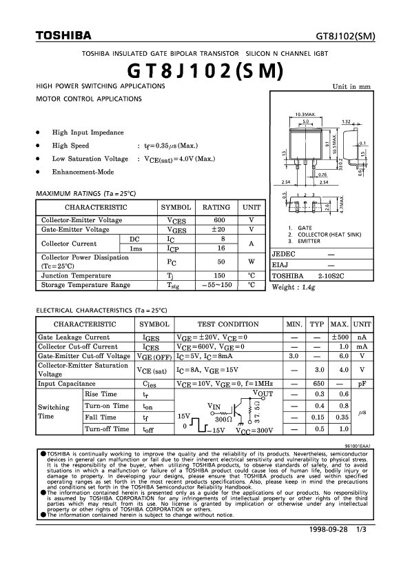 GT8J102SM Toshiba Semiconductor