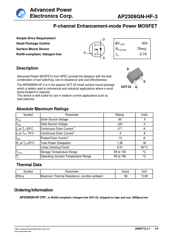 AP2309GN-HF-3 Advanced Power Electronics