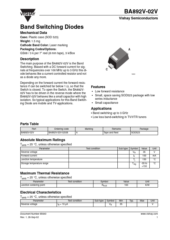 BA892V-02V Vishay Siliconix