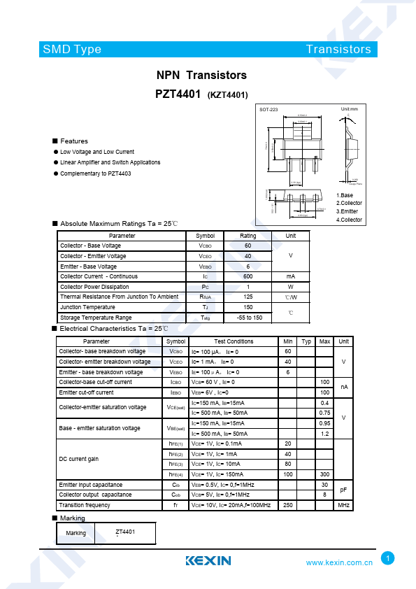 <?=PZT4401?> डेटा पत्रक पीडीएफ