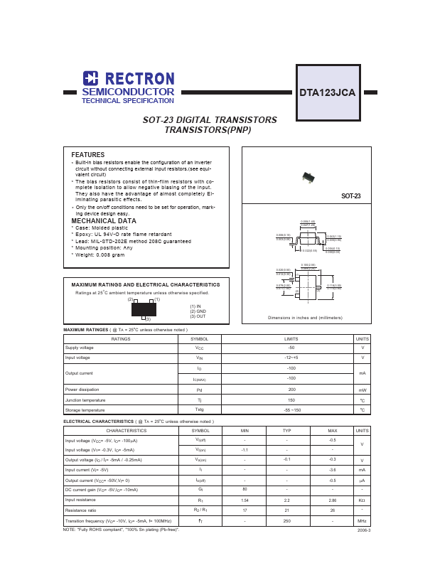 DTA123JCA Rectron