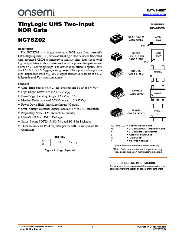 NC7SZ02 ON Semiconductor