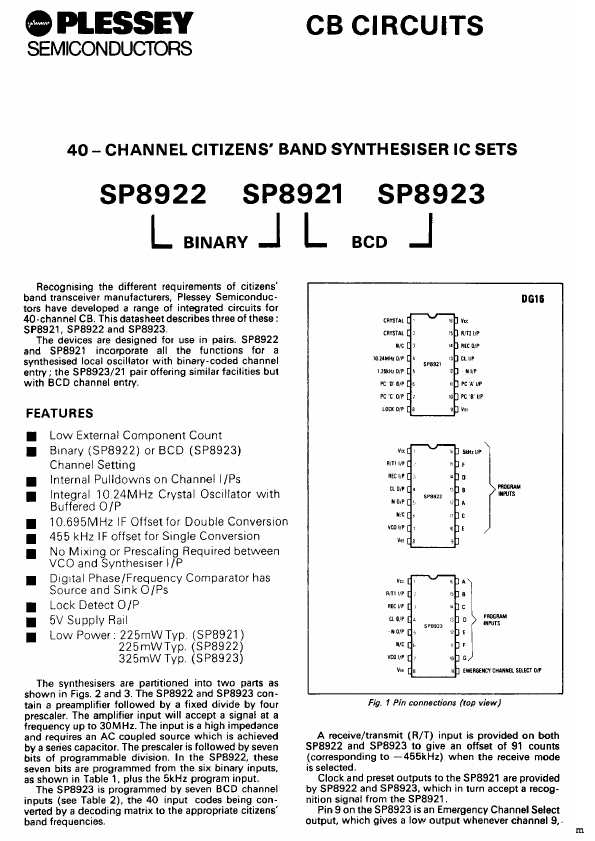 SP8922 GEC Plessey Semiconductors