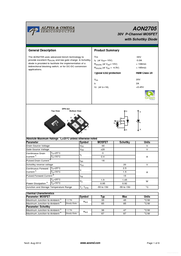 AON2705 Alpha & Omega Semiconductors