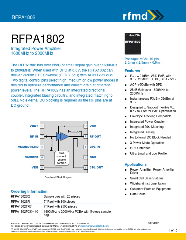 <?=RFPA1802?> डेटा पत्रक पीडीएफ