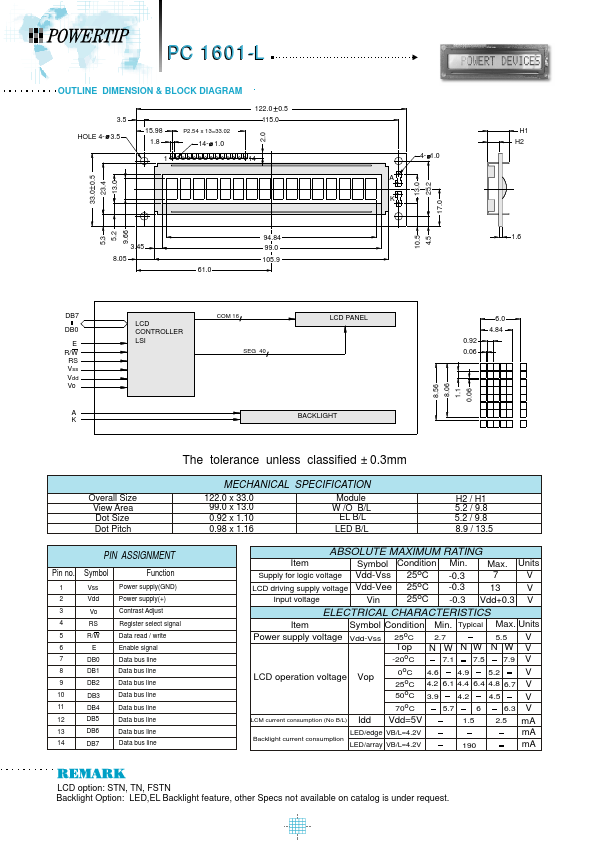 PC1601-L POWERTIP