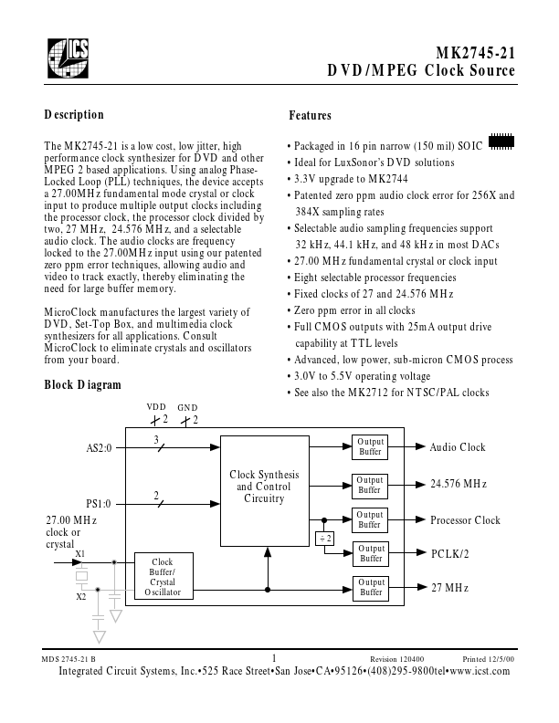 MK2745-21 Integrated Circuit Systems