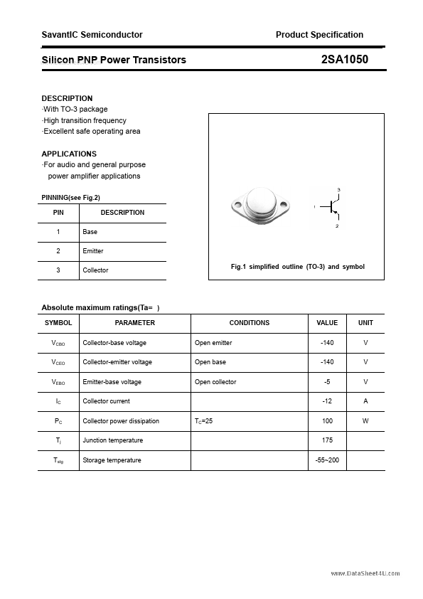<?=2SA1050?> डेटा पत्रक पीडीएफ