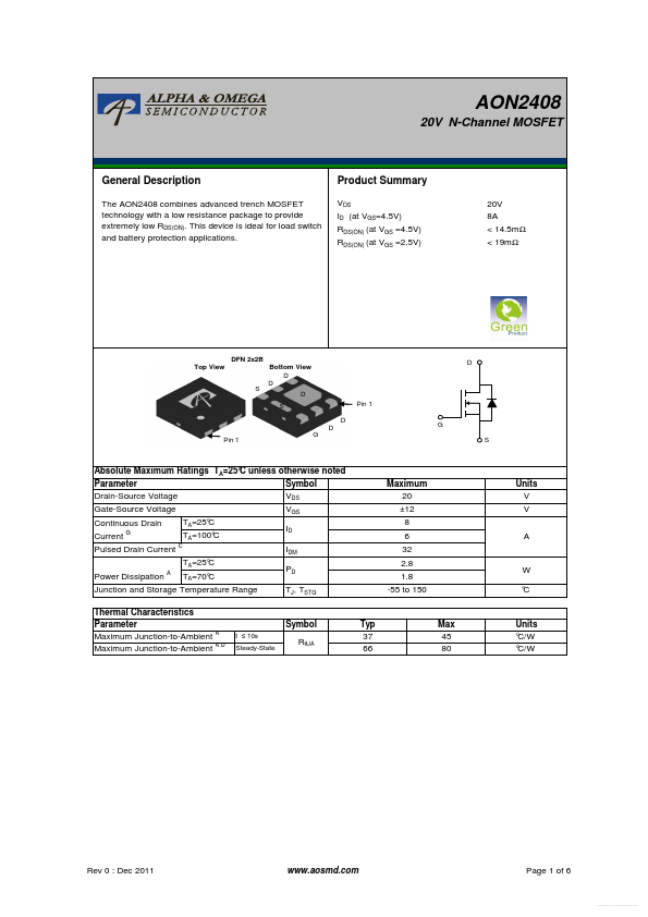 AON2408 Alpha & Omega Semiconductors