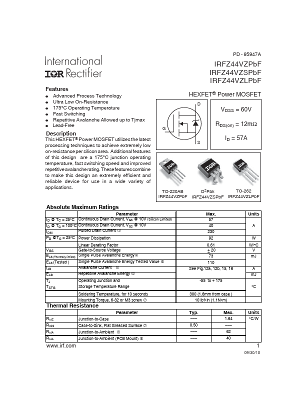 IRFZ44VZLPbF International Rectifier