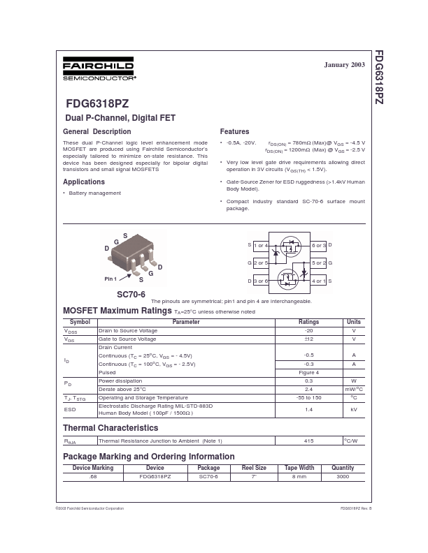 FDG6318PZ Fairchild Semiconductor